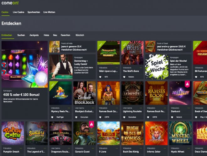 ComeOn Casino Screenshot
