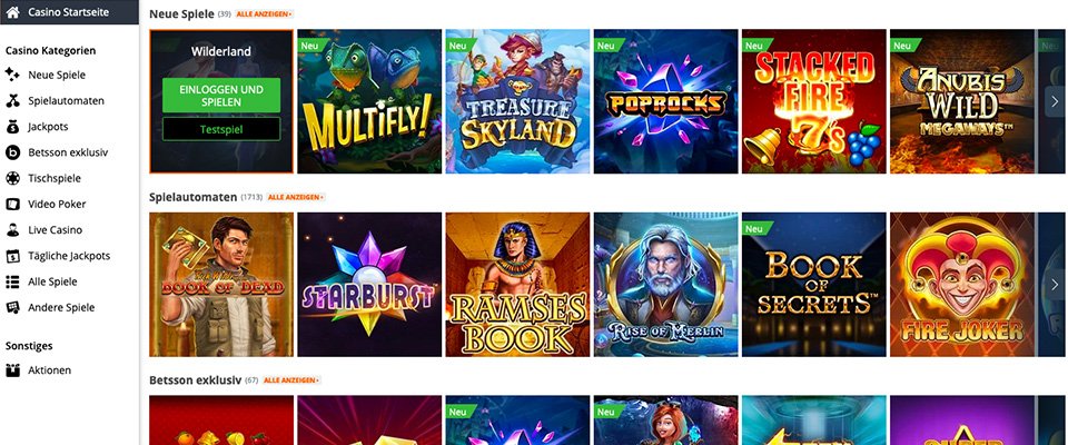 Betsson Casino Spiele